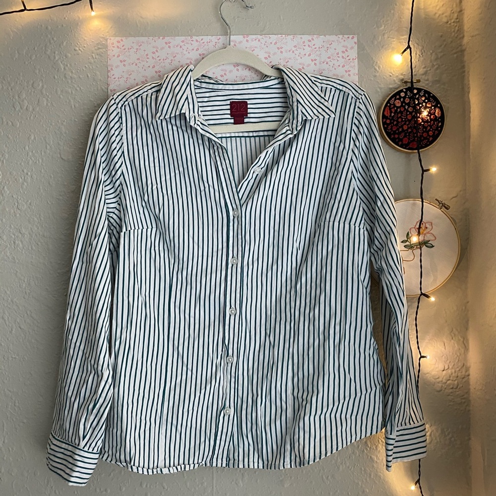 Green Stripped White Button Down